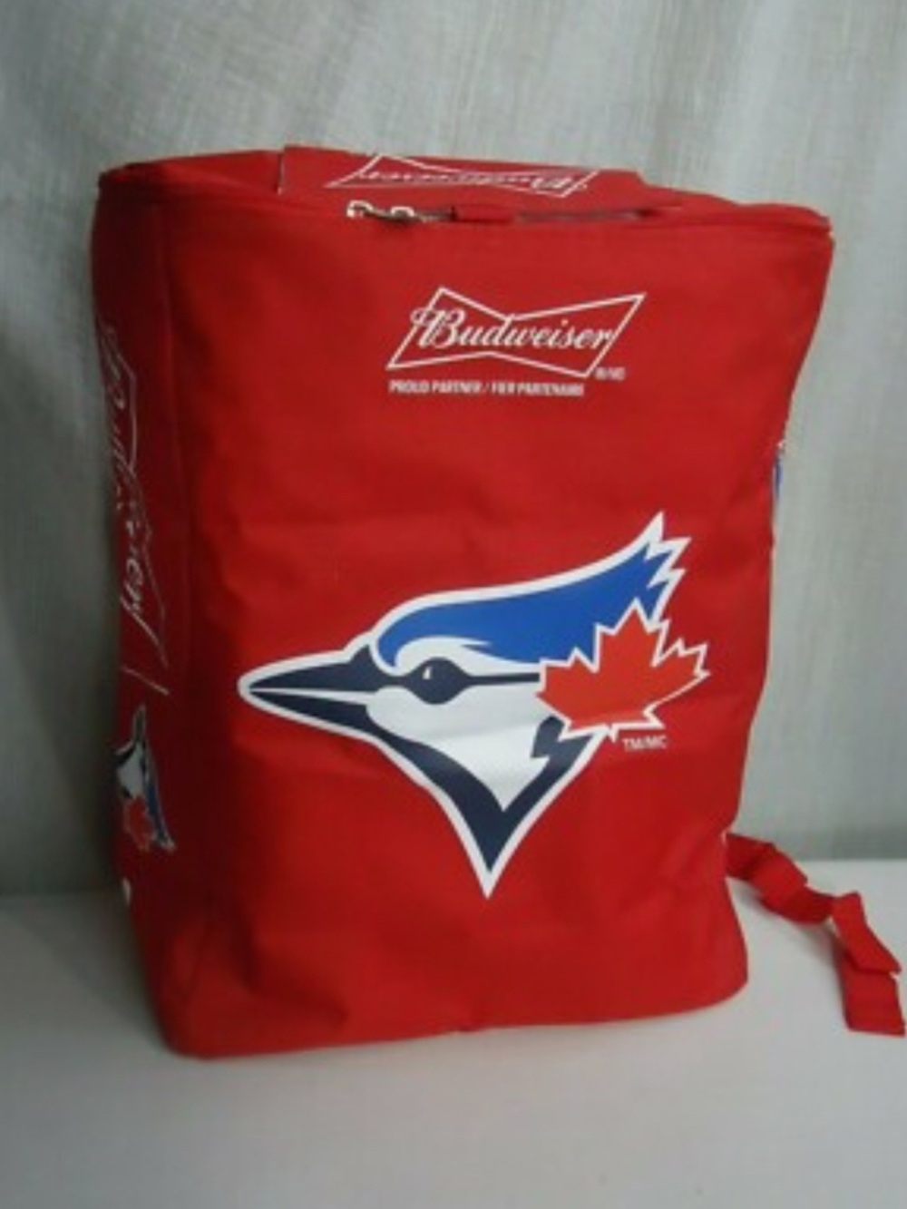 Budweiser Red Cooler Backpack with Blue Jay Logo